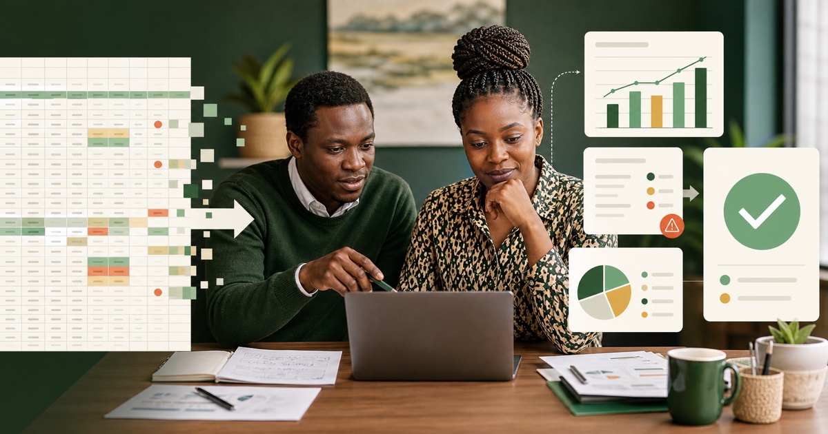 A business leader reviews a concise weekly management report linking measures, explanations, decisions and actions.