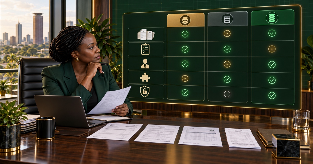 A business leader compares document processing providers by workflow, checks, people, integrations and data protection.