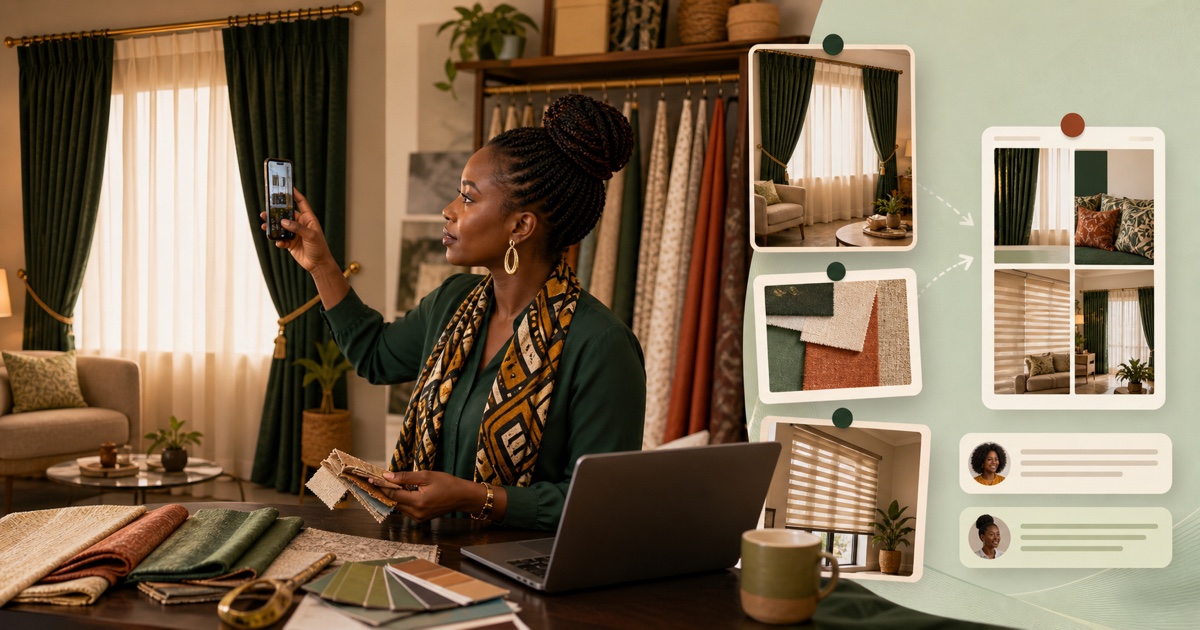 A Kenyan curtains entrepreneur turning installation photos and fabric expertise into honest marketing with Gemini.
