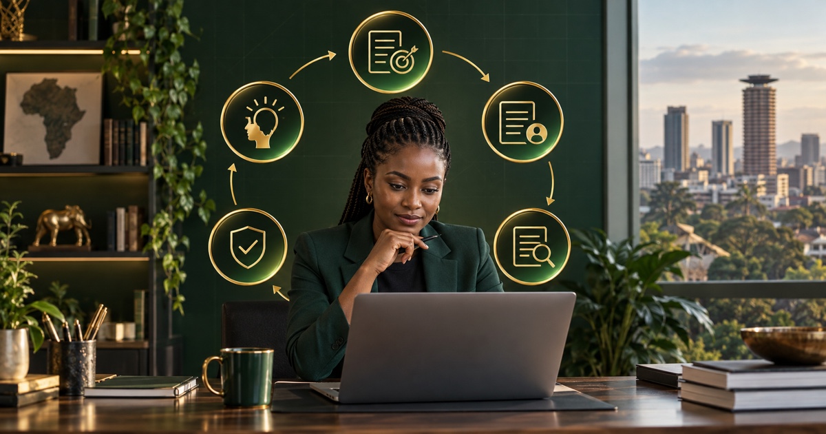A business professional builds AI literacy by choosing a task, adding context, reviewing, verifying and applying judgement.