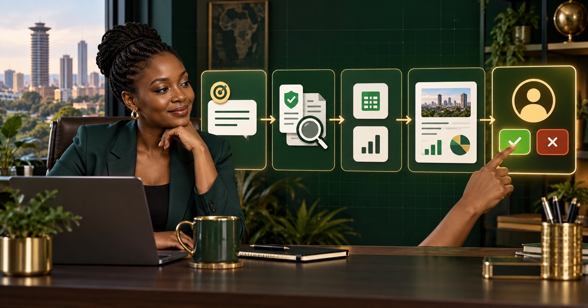 A business owner gives an AI agent a goal, lets it use approved information and tools, then reviews the result.